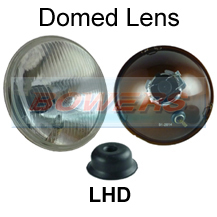 LHD 7" Classic Car Sealed Beam Domed Lens Headlight/Headlamp Halogen H4 Conversion (With Pilot)